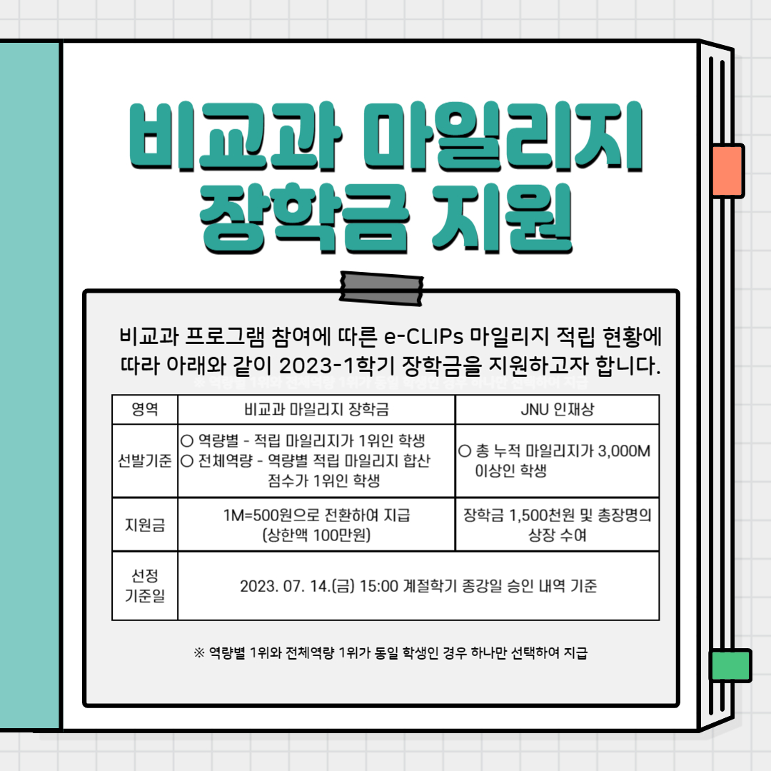 [비교과교육센터] 2023학년도 1학기 비교과 마일리지 장학금 지원 안내