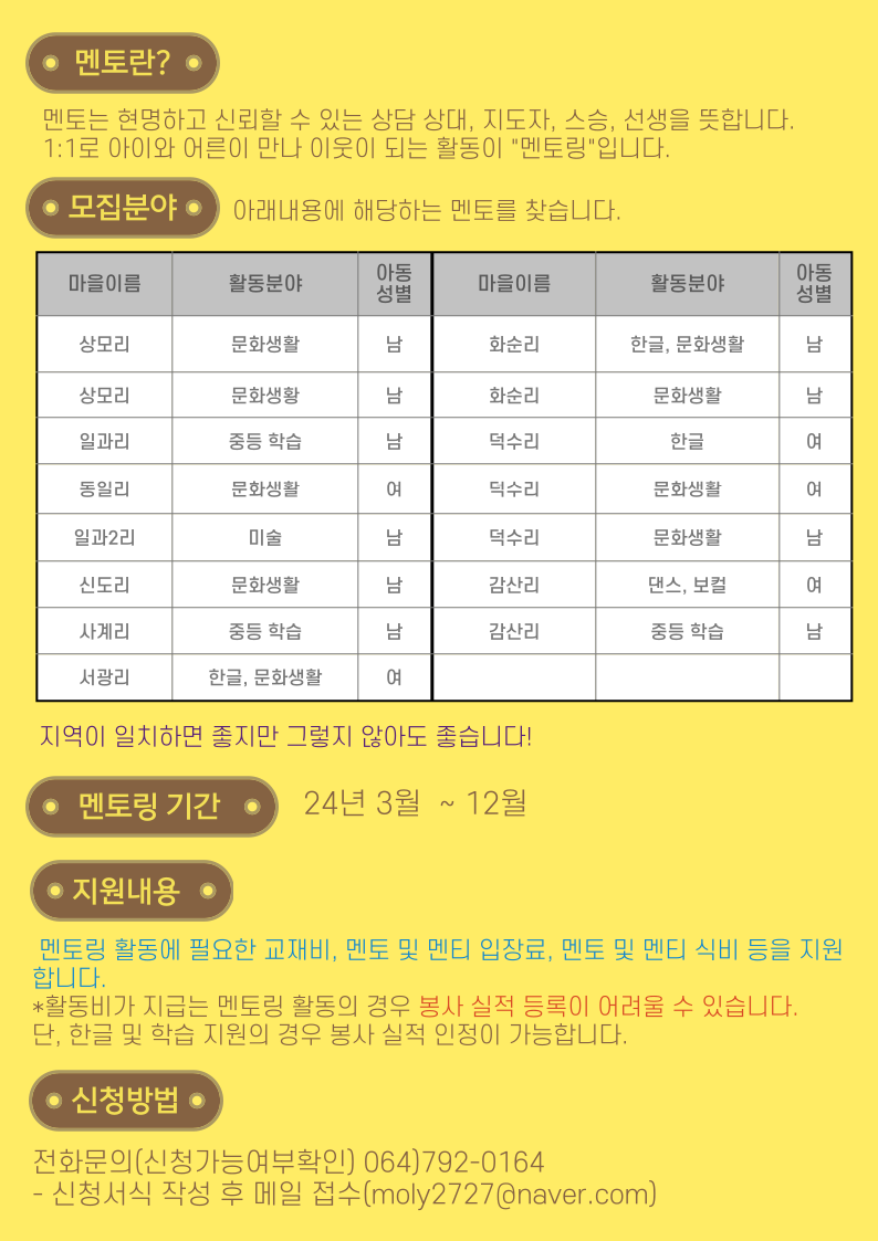 (서귀포시서부종합사회복지관)2024년 고치걸으카 멘토를 찾습니다. 봉사자 모집 안내