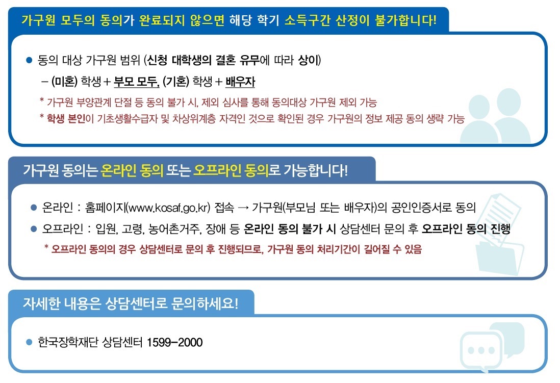 2019학년도 2학기 국가장학금 신청자 가구원 동의 관련 안내