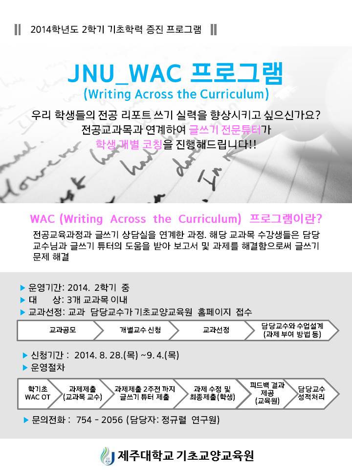 내 수강생들의 글쓰기 실력이 향상되는 JNU_WAC 교과 모집!!