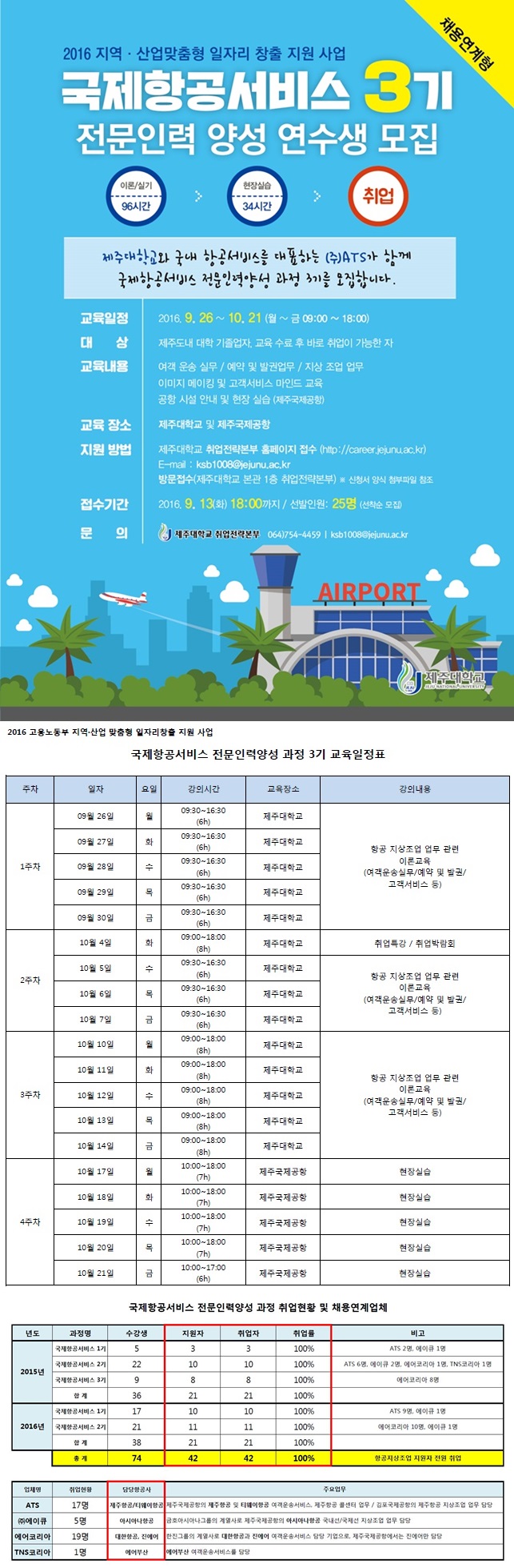 [항공지상직 지원자 100% 취업연계]국제항공서비스 전문인력양성 과정 3기 교육생 모집(채용연계형)