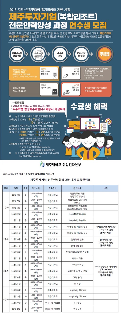 람정제주개발(주) 채용(우수교육생 채용 가점) 인력양성 과정 교육생 모집