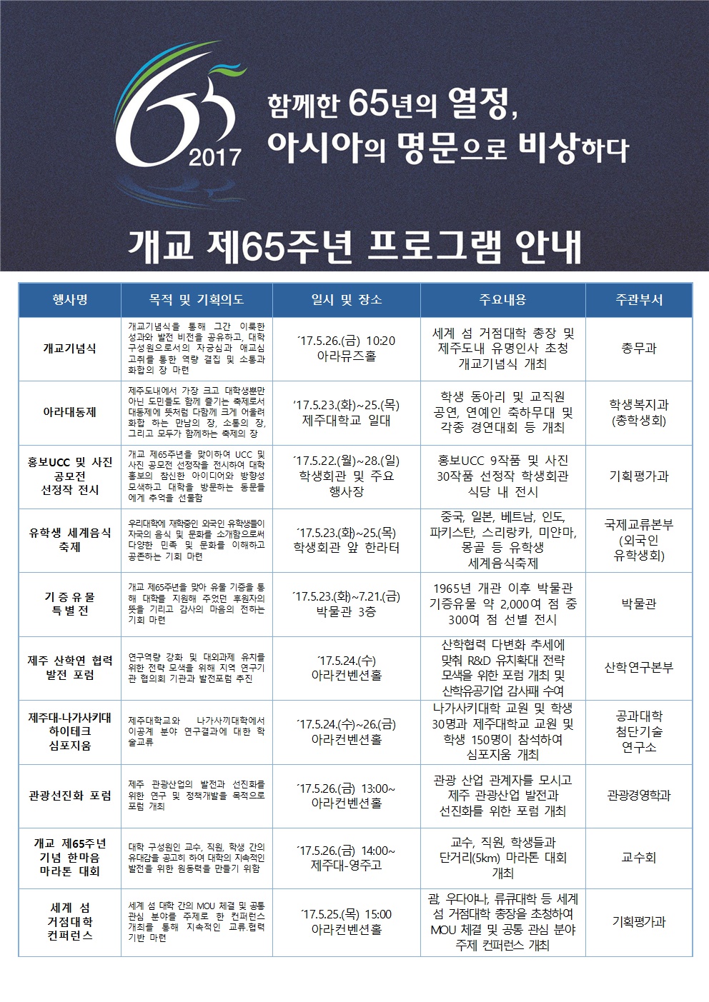 개교 제65주년 기념 프로그램 안내