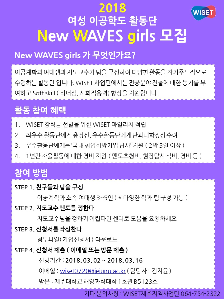 [ WISET ] 여성 이공학도 활동단 New WAVES girls 모집