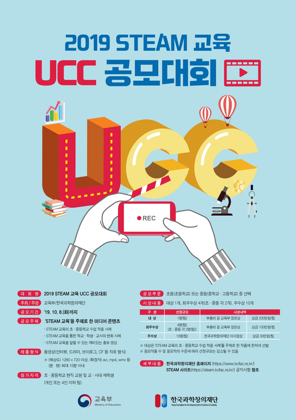 한국과학창의재단] 2019 STEAM 교육 UCC 공모대회 안내