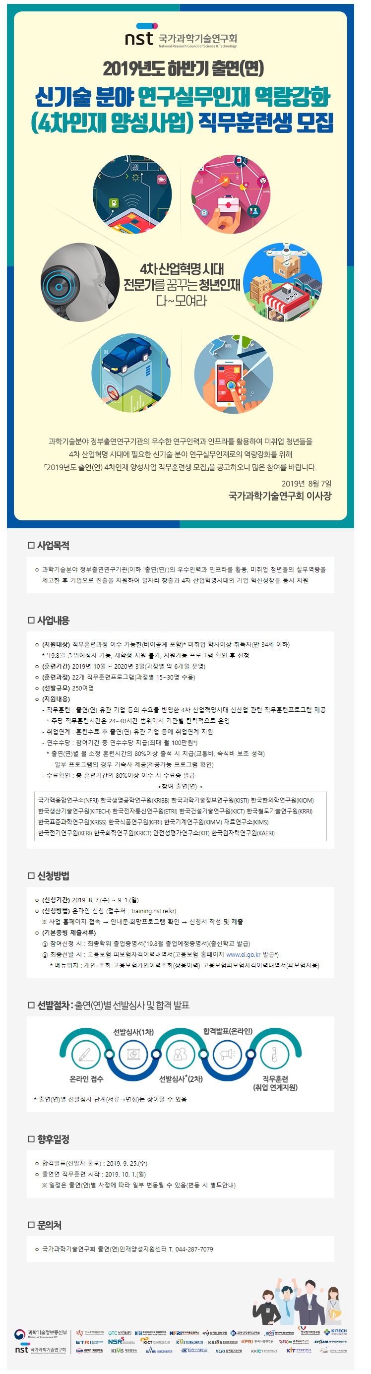 2019년도 출연(연) 4차인재 양성사업 직무훈련생 모집