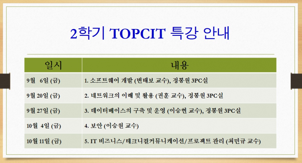 [SW중심대학] SW중심대학 사업단 TOPCIT 특강 개최