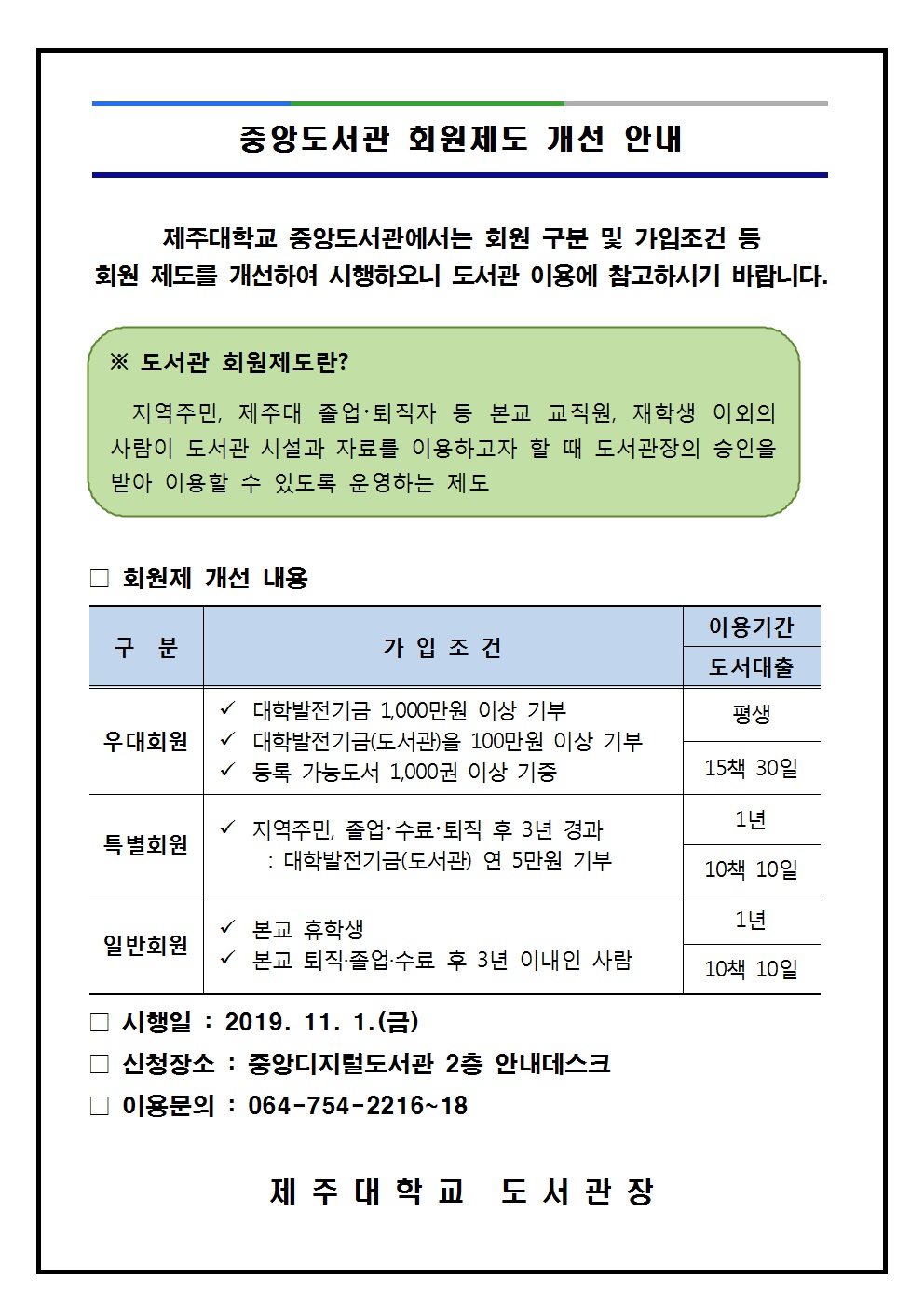 [중앙도서관] 중앙도서관 회원제도 개선 안내