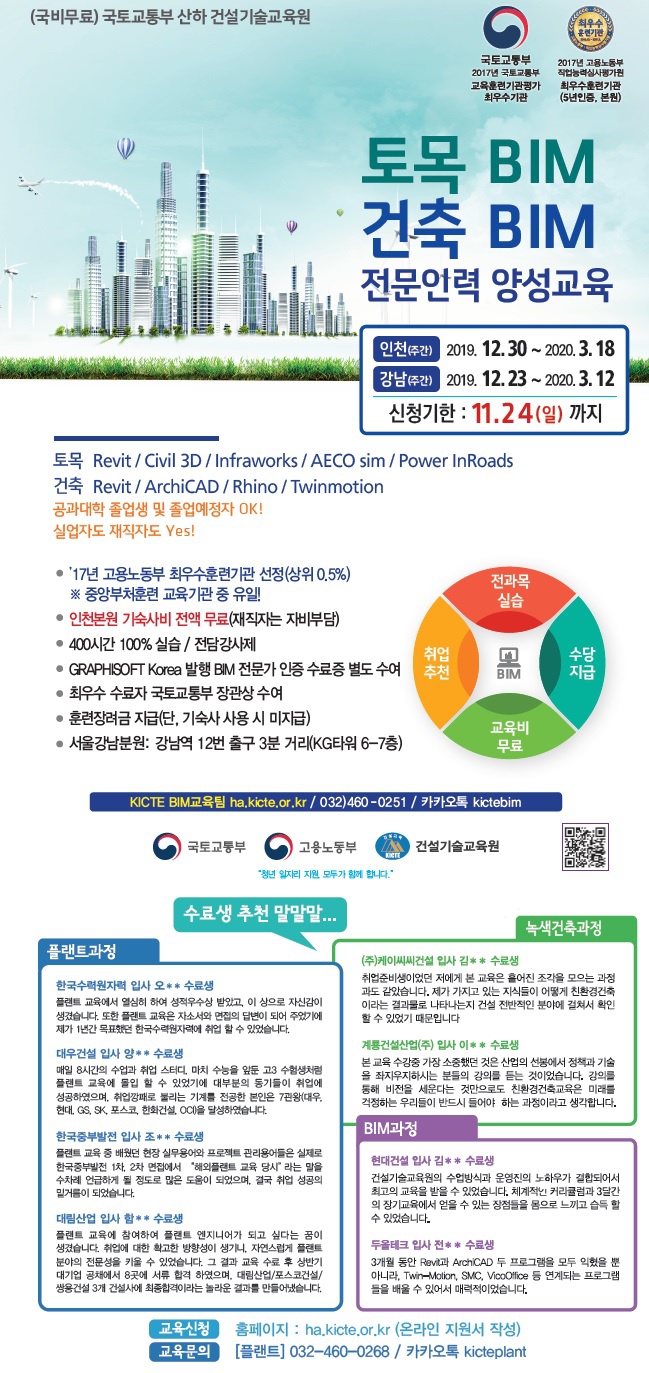 [국토교통부/건설기술교육원] 플랜트, 녹색건축, BIM 교육과정 안내