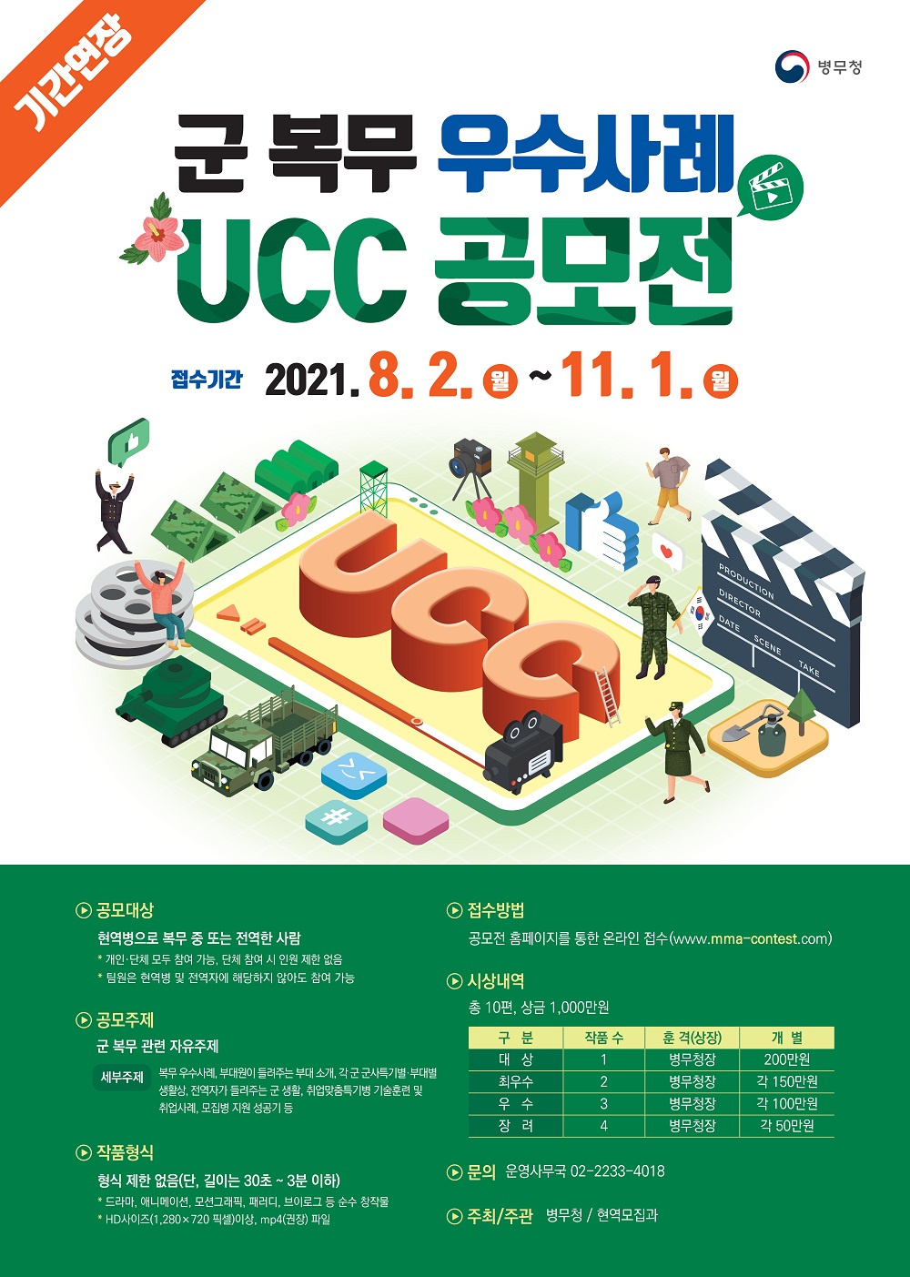 [병무청] 2021년도 '군 복무 우수사례 UCC 공모전' 개최 안내