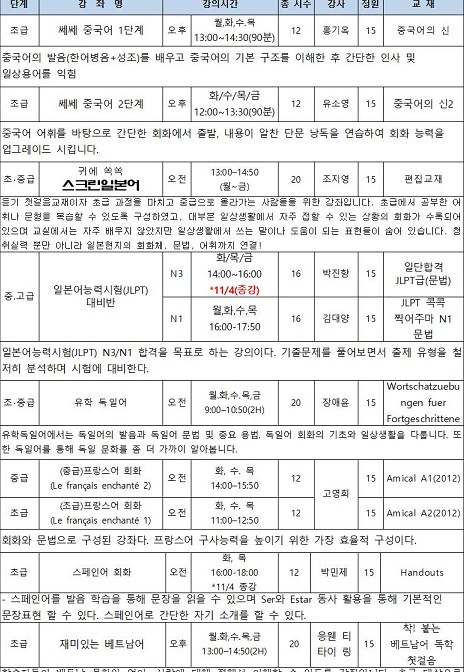 (육성)제2외국어특화프로그램(3차) 안내(10/18~29, 무료)