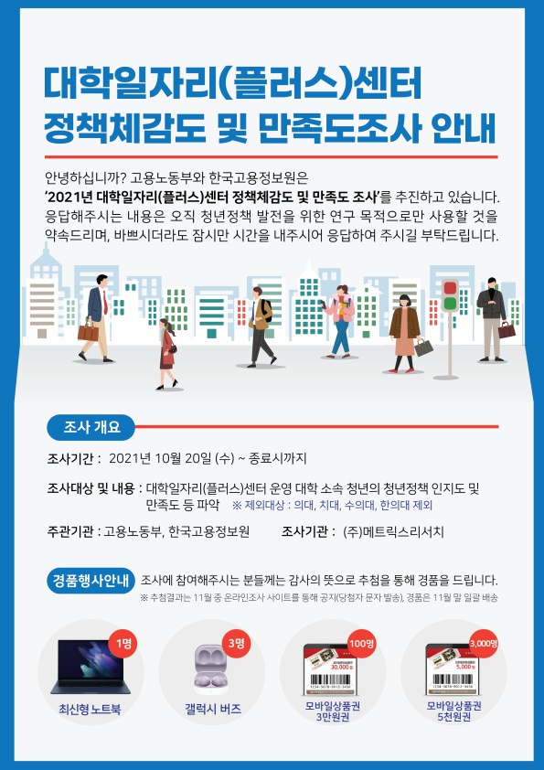 [대학일자리센터] 2021년 청년정책 체감도 및 만족도 조사-(조사마감)