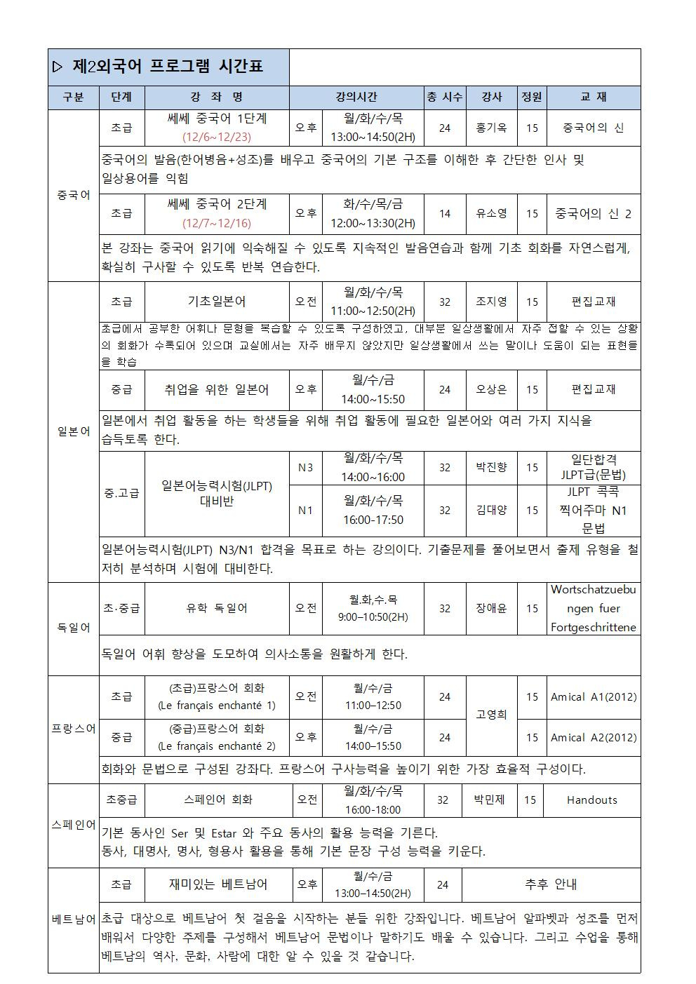 (육성) 제2외국어특화프로그램(5차) 안내(12/6~)