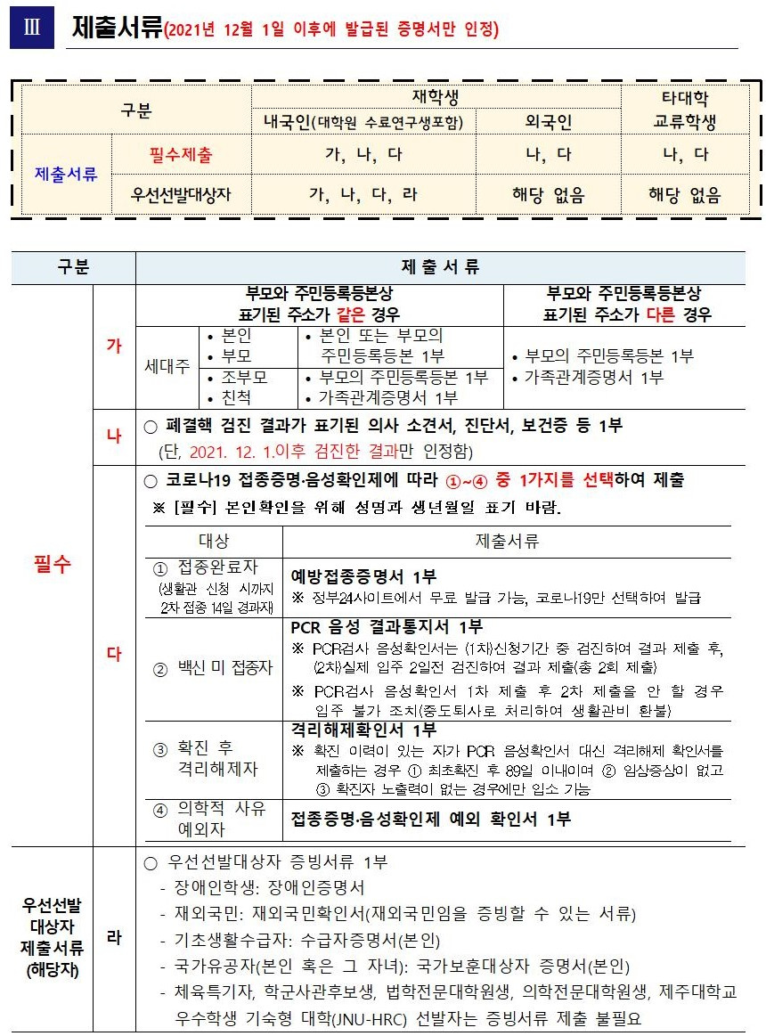 [학생생활관] 2022학년도 입주학생 모집 일정 및 제출서류 사전 안내