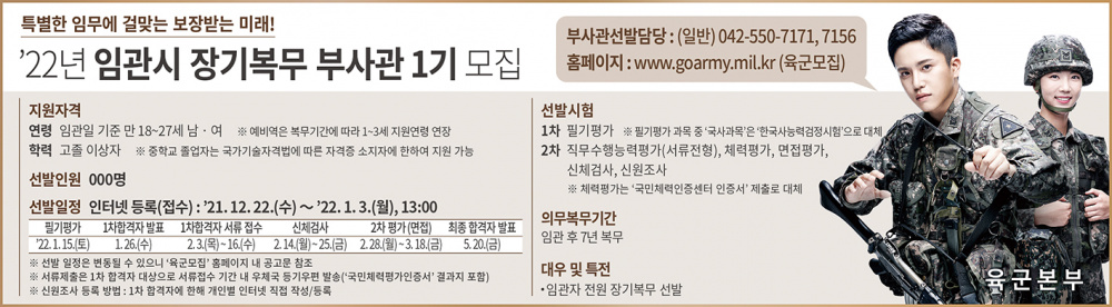 [육군본부] '2022년 임관시 장기복무 부사관 1기 모집' 안내