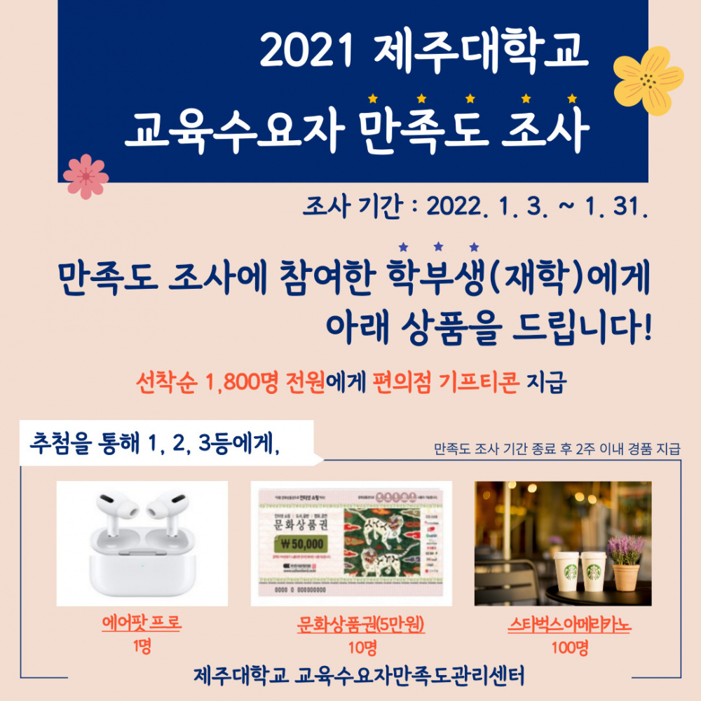 「2021년도 제주대 교육수요자 만족도 조사」 실시 알림