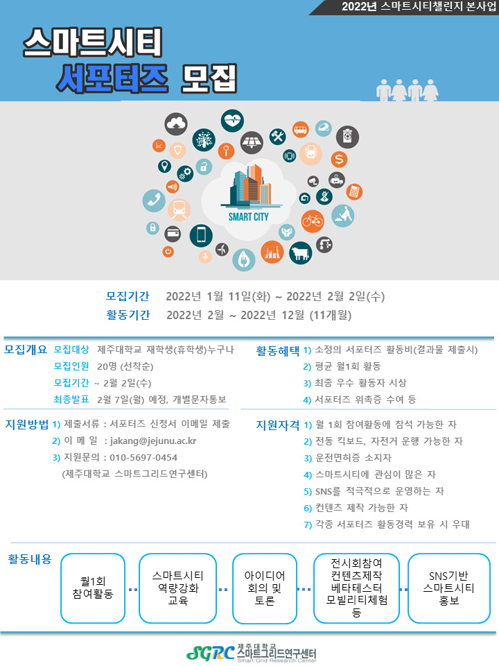 [스마트그리드연구센터] 스마트시티 서포터즈 모집 안내 ( ~2월 2일까지, 선착순 모집)