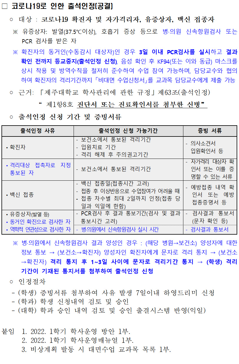 2022-1학기 학사운영방안