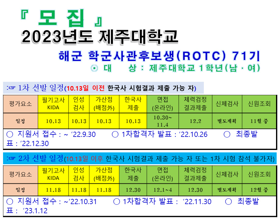 『 모 집 』 2023년도 제주대학교 해군 학군사관후보생(ROTC)