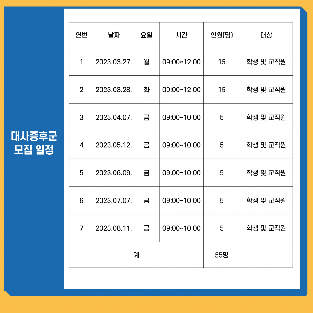 <건강증진센터> 2023학년도 1학기 대사증후군 관리 사업 참여자 모집 안내